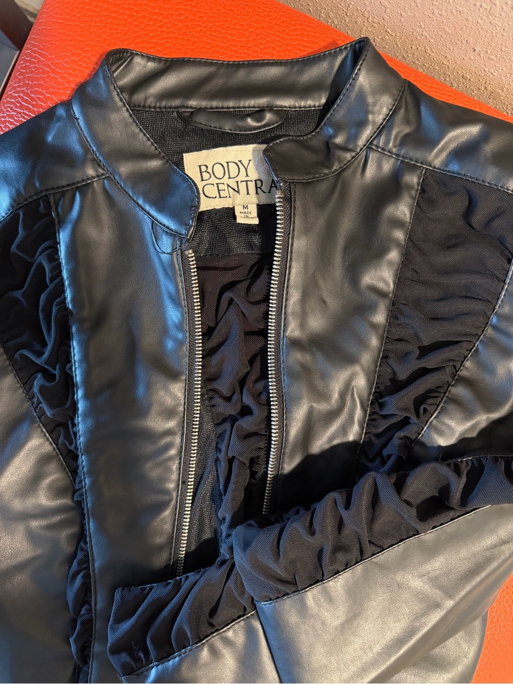 Body Central Black Faux Leather Ruched Cropped Jacket - Picture 4 of 4